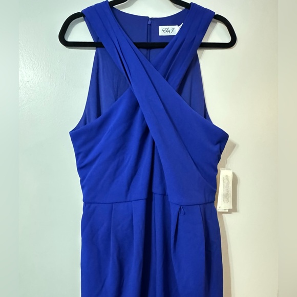 Eliza J Royal Blue Criss Cross Halter Jumpsuit NWT Tie Waist Wide Leg - Picture 3 of 8